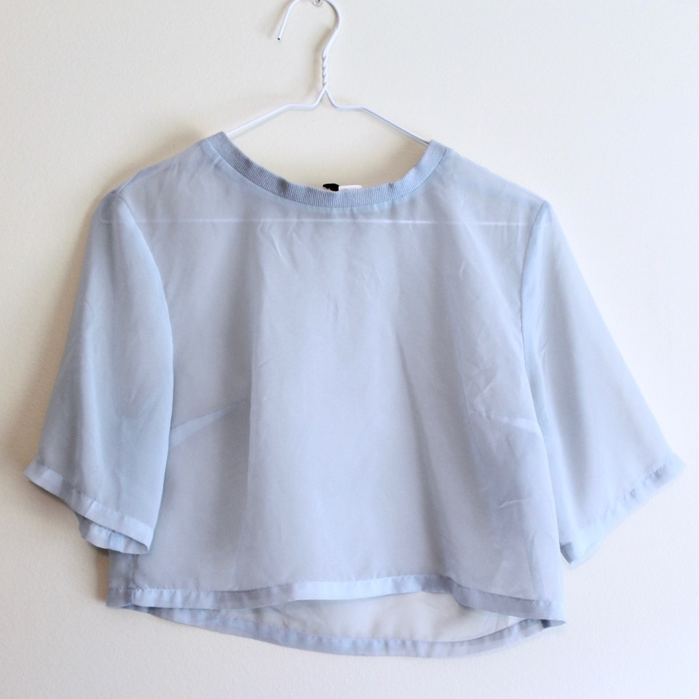 H&M Divided Sheer Blue Chiffon Cropped Shirt